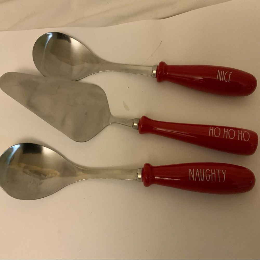 Rae Dunn Magenta Collection Christmas serving cake Spoons Lettering RARE